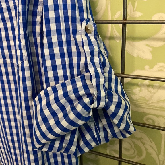 Blue & white checkered long sleeve button down shirt - Picture 4 of 5